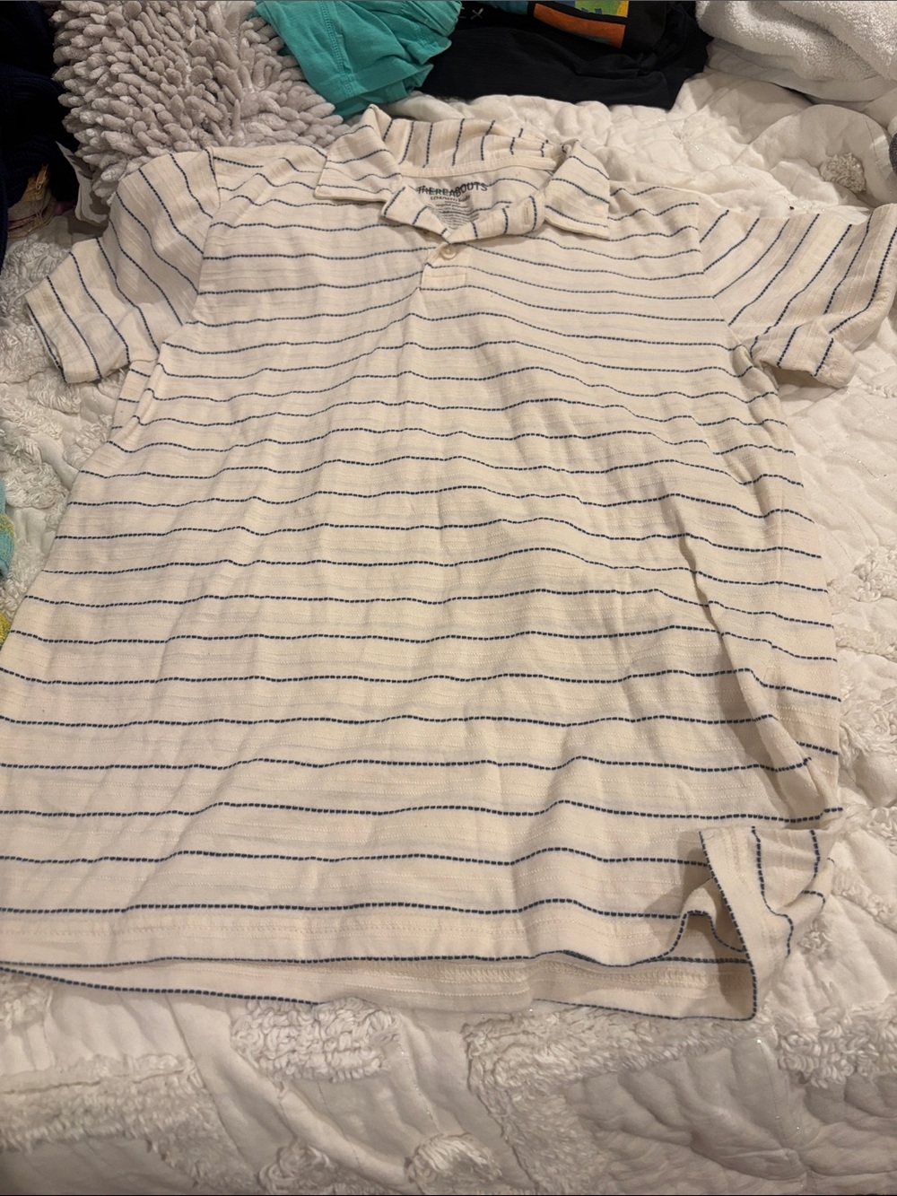 Striped Cream & Navy Kids Polo Shirt